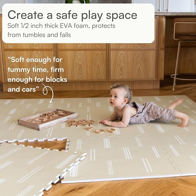 Baby Play Mat for Floor – 6x8ft Old White | Soft Non Toxic Premium EVA Foam Tiles for Tummy Time, Crawling & Playroom – Waterproof Interlocking Floor Mat for Babies & Toddlers by Lillefolk (12 Tiles)
