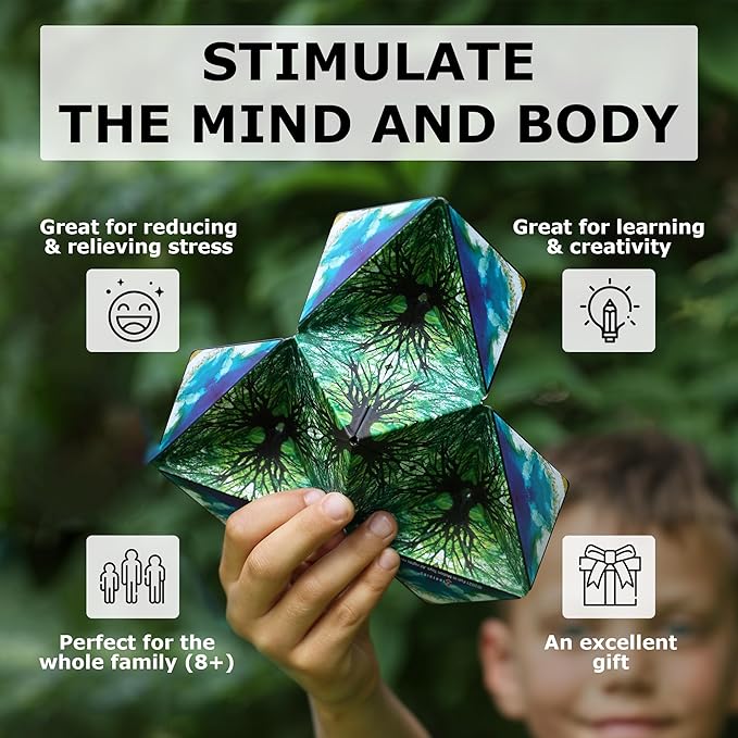 SHASHIBO Shape Shifting Box - Award-Winning, Patented Fidget Cube w/ 36 Rare Earth Magnets - Transforms Into Over 70 Shapes, Gift Box, Download Fun in Motion Toys Mobile App (Optical Illusion, 2 pack)