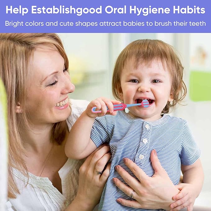 EASICUTI Soft Toddler Toothbrushes, Efficient 3 Sided Toothbrush, Baby Toothbrush 12 Months and up, Infant Toothbrush, Toddler Training Tooth brush for Ages 1-8 Years, Cleans All Sides-4 Pack (Patent)