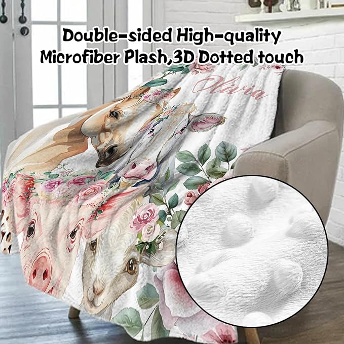 Custom Nursery Crib Bedding Set: Personalized Name 4 Piece Flower Horse Design Baby Crib Sets for Girls - Toddler Double Layer Blanket Set, Comfortable Crib Bed Sheets for Baby Toddlers