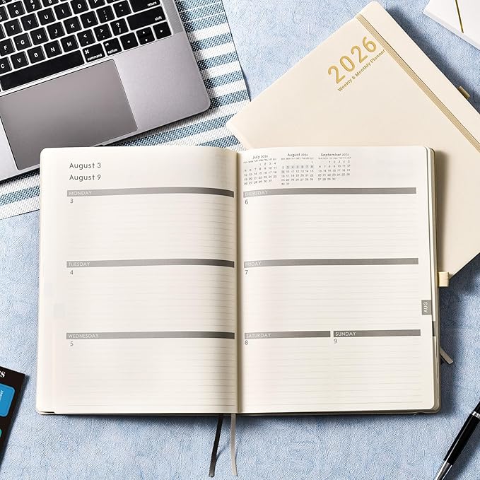 2026 Planner - JAN 2026 - DEC 2026, Planner 2026, Weekly and Monthly Planners, Leather Cover Planners with Thick Paper, Back Pocket with Notes Pages, Seashell Gold (8.5" x 11")