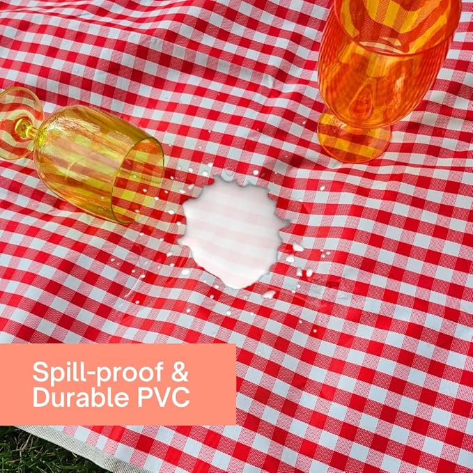 Cute Gingham Picnic Blanket, Waterproof Foldable, in Large 80x60in and Extra Large 80x80in, Portable Compact Beach Blanket, Oversized XL Outdoor Mat (Red, Large)