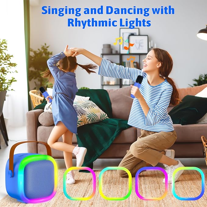 Karaoke Machine for Kids Adults, Portable Bluetooth Speaker with Wireless Microphones and LED Lights, Kids Toys Birthday for Girls and Boys Ages 4,5,6,7,8,9,10,11,12+ Years, Home Party