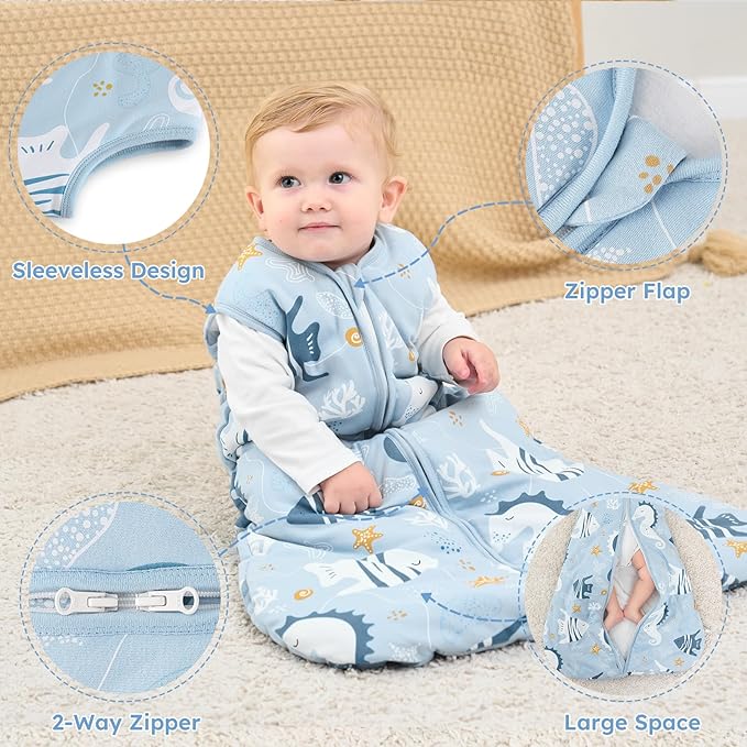 Yoofoss Baby Sleep Sack 18-24 Months, TOG 2.5 Baby Wearable Blanket with 2-Way Zipper, 100% Organic Cotton Fabric Winter Newborn Sleeping Sack, Warm Soft Comfy