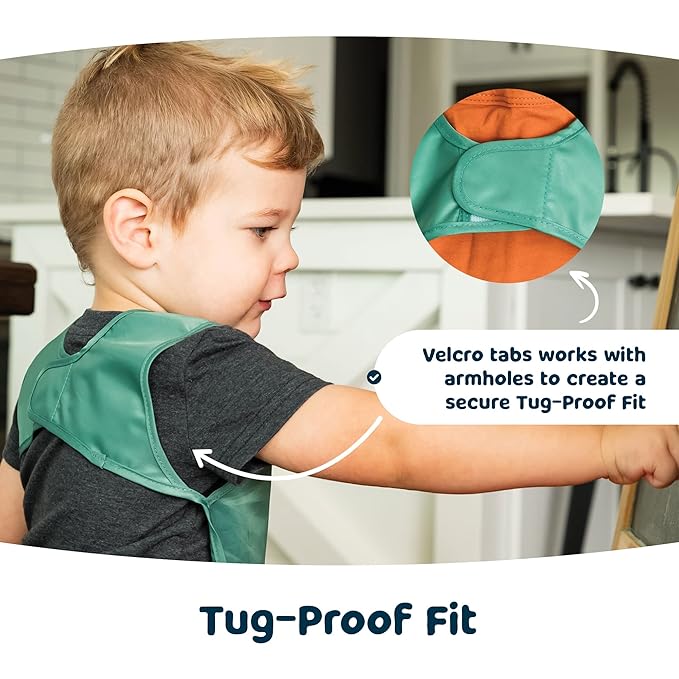 Tiny Twinkle Mess Proof Apron Bibs - 2 Pack Waterproof & Lightweight Baby Bibs for Led Weaning | 100% Recycled Polyester, Easy Clean & Machine Washable (Grey Indigo,Small 6-24 Months)