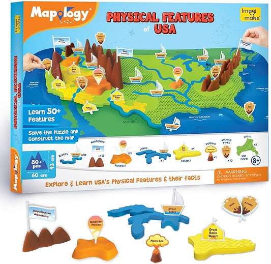 Imagimake Mapology Physical Features USA Puzzle | Mountains, National Parks, Rivers & Lakes 3D Puzzle Toys for Ages 8-13 | Educational Toys | Classroom Must-Haves | Back to School Gifts for Kids 6-12