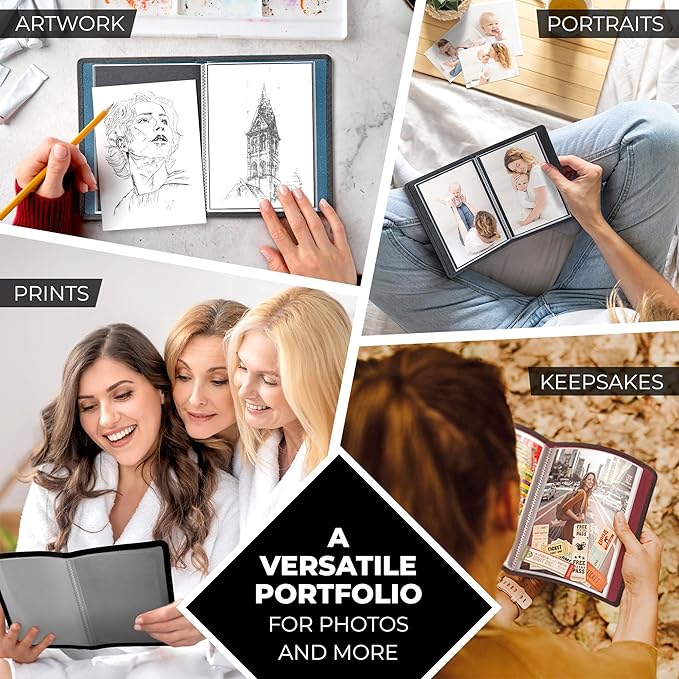 Dunwell Small Photo Album 5x7 (2-Pack, Blue), Mounting Paper, 5 x 7 Photo & Art Portfolio Presentation Binder, 24 Sleeves Display 48 Pages, Professional Picture Book for 5x7 Artwork, Postcards