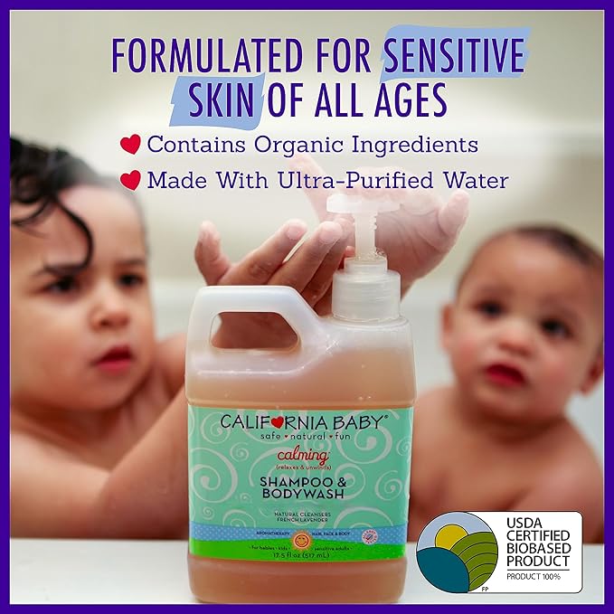 California Baby Calming Lavender Shampoo and Body Wash | 100% Plant-Based (USDA Certified) | Allergy Friendly | Baby Soap and Toddler Shampoo for Dry, Sensitive Skin | 517 mL / 17.5 fl. oz