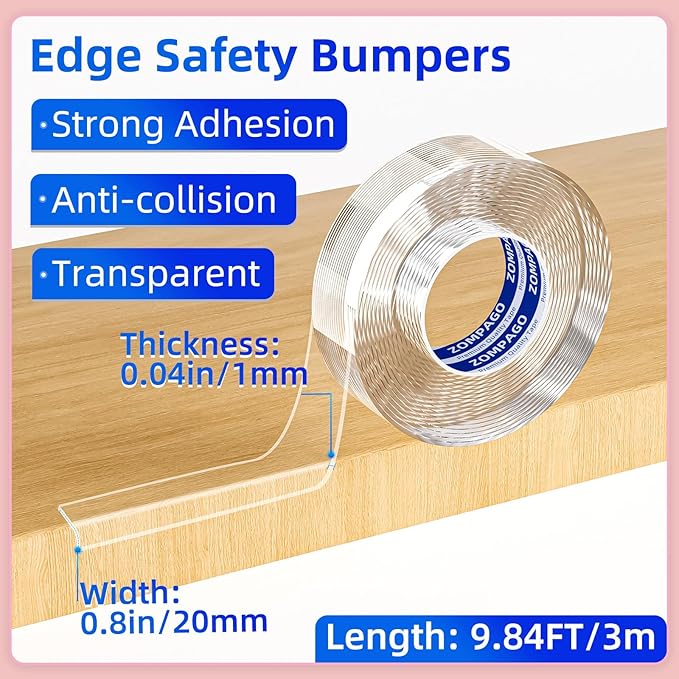 Clear Soft Corner Protectors for Furniture Strip,0.8in x9.84FT,Sharp Edge & Table Bumper,Window Edge,Wall Protector, Soft Corner Guards Safe for Proof,Table Corner Protectors in Family