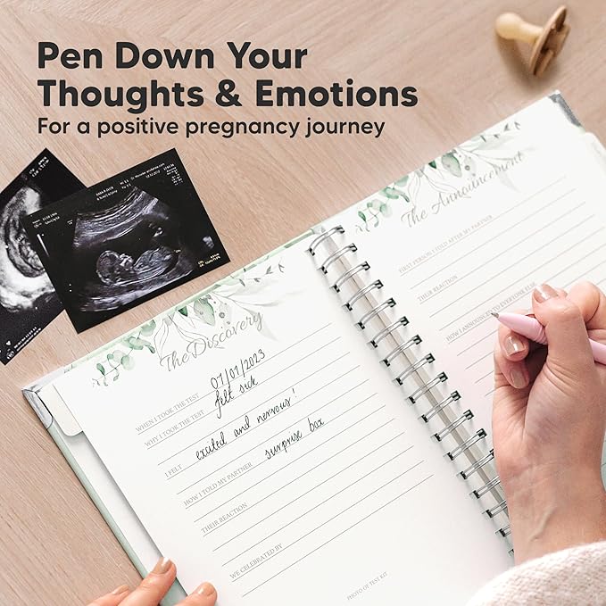 Pregnancy Journal for First Time Moms Gifts - 90 Pages Hardcover Pregnancy Memory Book, Beautiful & Cute Baby Book Keepsake, Ultrasound Baby Scrapbook, Mom To Be Gift (Sage)
