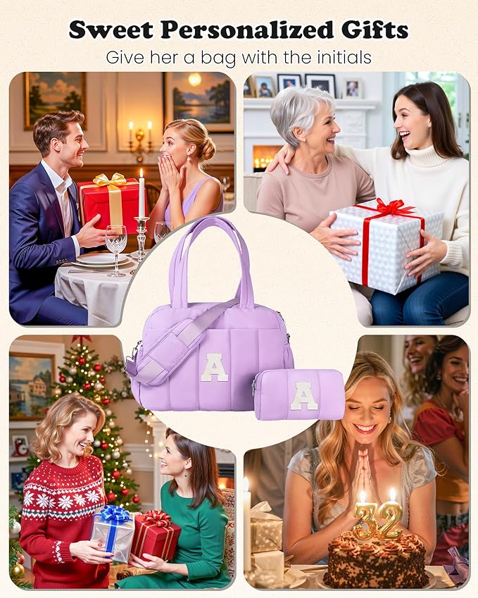 College Gifts for Women-Initial Duffle Bag, Carry On Bags for Women，Overnight Bag with Wet Pocket，Lightweight Travel Bags Personalized Gym Tote with Makeup Pouch