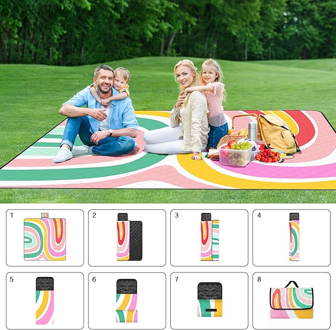 ADecor Picnic Blankets, 79" x 79" Large Beach Blanket Waterproof Sandproof, Foldable Lightweight Portable Picnic Mat Beach Vacation Essentials for Park, Camping, Hiking, Travel, Grass Lawn