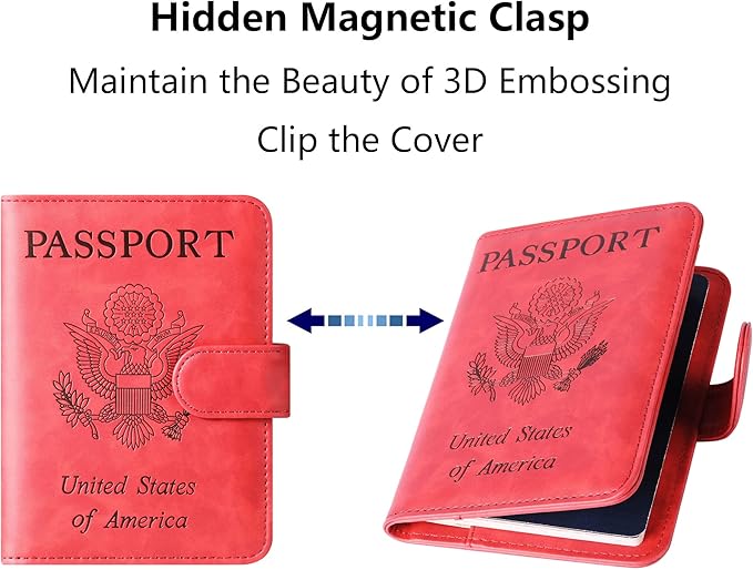 Airtag Passport Holder Cover Wallet Travel Essentials Leather Rfid Blocking Case Vacation Luggage Must Haves Travel Accessories for Men Women (117#Red)