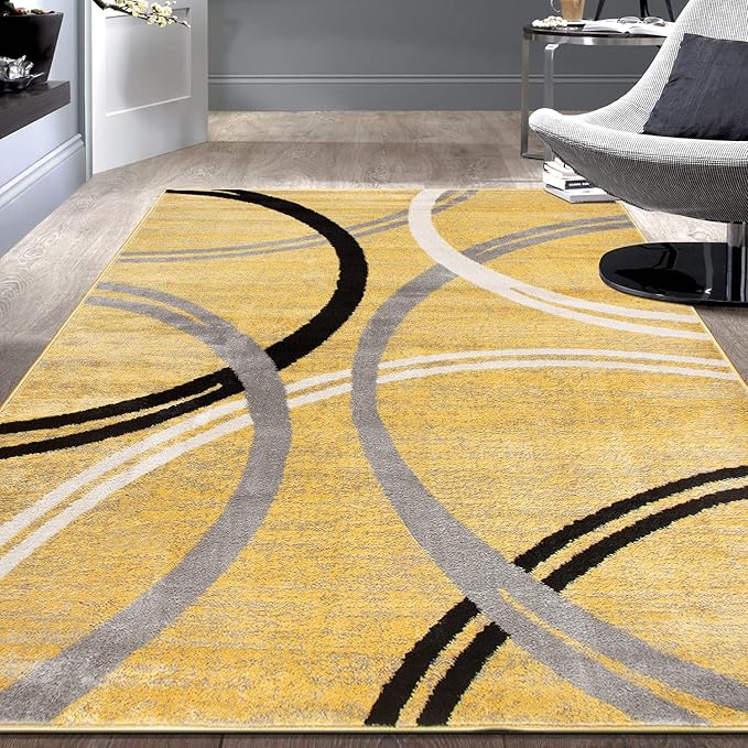 Rugshop Modern Wavy Circles Design Area Rug 5'3" x 7'3" Yellow