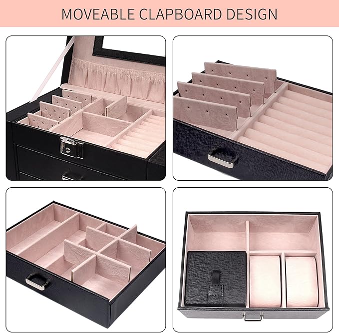 6 Tier Jewelry Box, Jewelry Case with 5 Drawers, Large Storage Capacity, with Mirror, Lockable, Jewelry Storage Organizer, Gift for Loved Ones