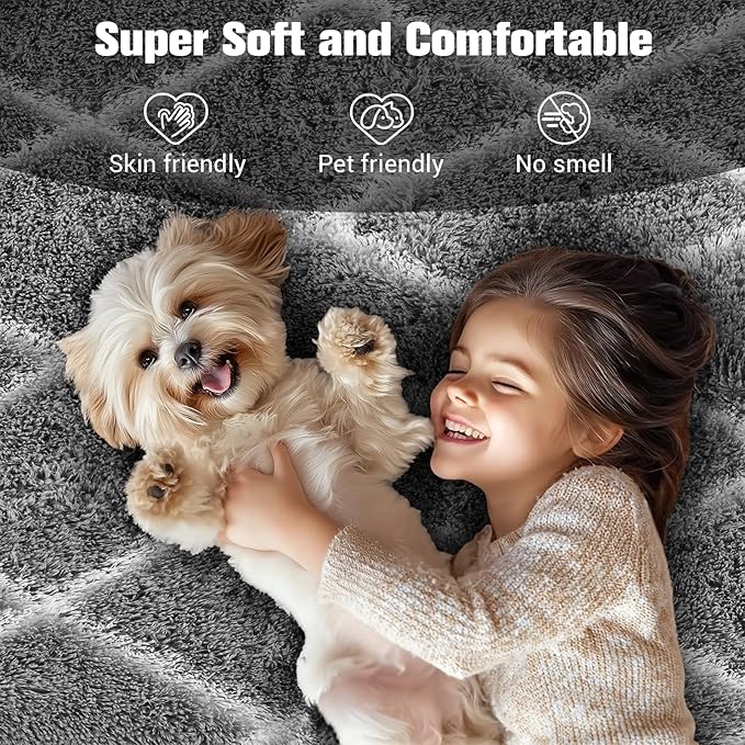 Fluffy Rug for Bedroom, 5X7Feet Stripe Checkered Rug Anti-Skid High Pile for Living Room Bedroom Kids Room Nursery, Dorm Home Decor