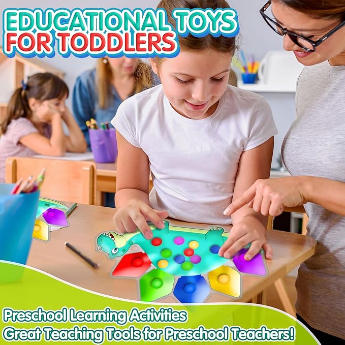 4PC Dinosaur Color Sorting Sensory Toys, Montessori Toys for Toddler Fine Motor Skill Game Learning Activities Quiet Calm Down Fidgets for Classroom Stocking Stuffers for 3 4 5 Year Old Kid Travel Toy