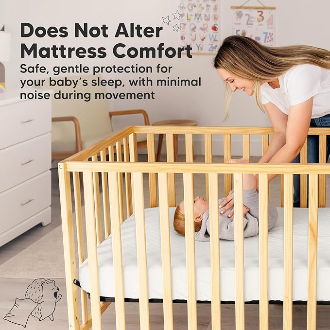 Waterproof Crib Mattress Protector Cover Fitted - 2-Pack Quiet Baby Crib Mattress Pad Sheets, 52" x 28" Soft Quilted Cotton Baby Sheet, Machine Washable, Easy Fit, Durable(Soft White/Mavy)