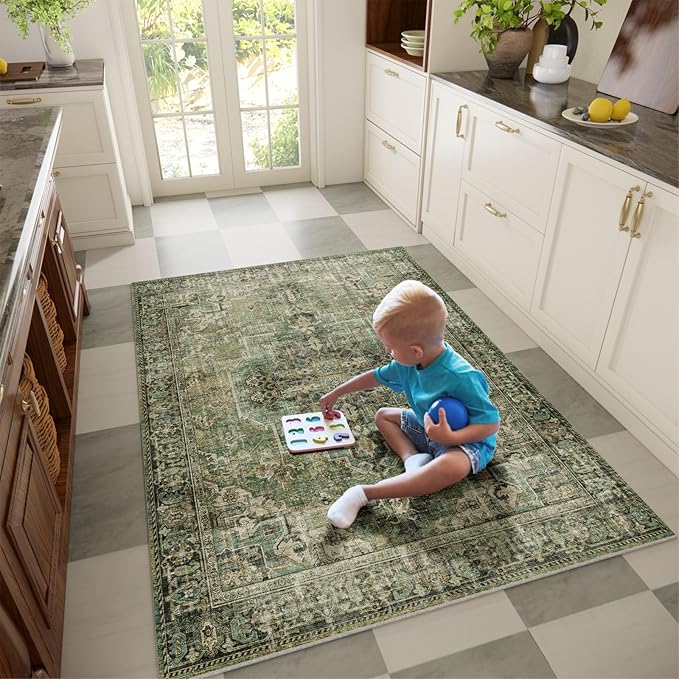 Machine Washable Throw Rugs for Entryway: Door Mat Indoor Entrance 3x5 Small Rug Stain Resistant Non-Slip Low Pile Soft Carpet for Kitchen Front Door Indoor Entrance Entry Bedroom
