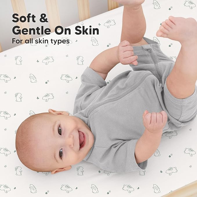 KeaBabies 2-Pack Organic Crib Sheets for Boys, Girls - 52x28 Fitted Crib Mattress Sheet Neutral, Breathable Jersey Cotton Cover for Baby Bed, Toddler Mattress, Soft & Cute Prints (Bunnies)