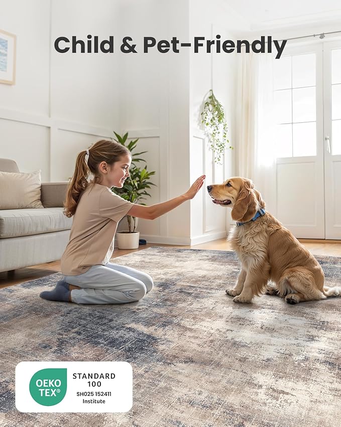 AMADA HOMEFURNISHING 9x12 Large Area Rug, Modern Abstract Living Room Rug with Non-Slip Backing & Short Pile, Washable Rug with Abstract Pattern for Living Room, Bedroom and Dinning Room, Brown