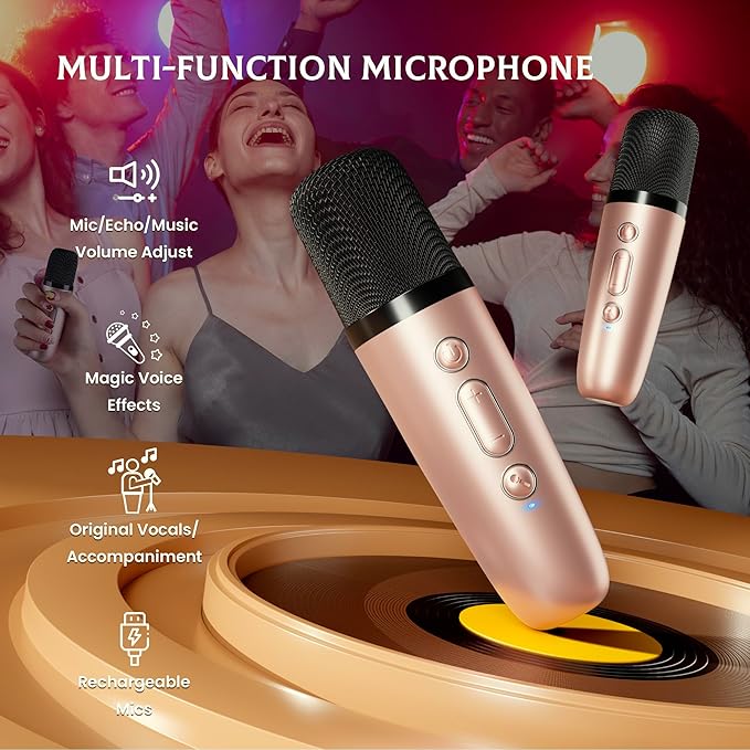 IROO Mini Karaoke Machine for Kids, 2025 TOP Toys Birthday Gifts Ideas for Girls Ages 4, 5, 6, 7, 8, 9, 10, 12+ Years Old, Portable MP3 Player with 2 Wireless Mics for Party