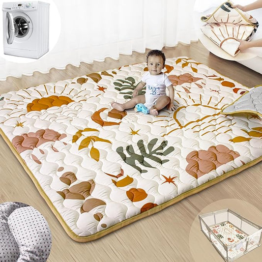 Baby Play Mats for Floor, 71”x59” Upgraded Thickness & Larger Super Soft Playmat for Babies and Toddlers, Foldable Washable, Upgrade Anti-Slip Crawling Mat for Playpen(Boho Nature)