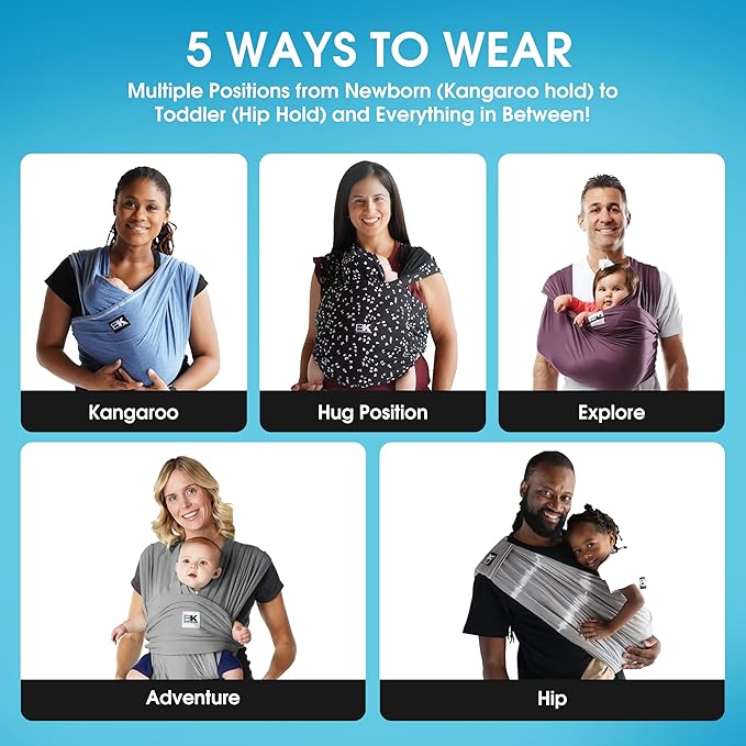Baby K'tan Baby Wrap Carrier - Pre Wrapped and Simple as 1-2-3, Pillowy Soft, Slip On - Not Like Any Newborn Sling, No Rings, No Tying, No Buckles - Original Sweetheart Grey (Large)