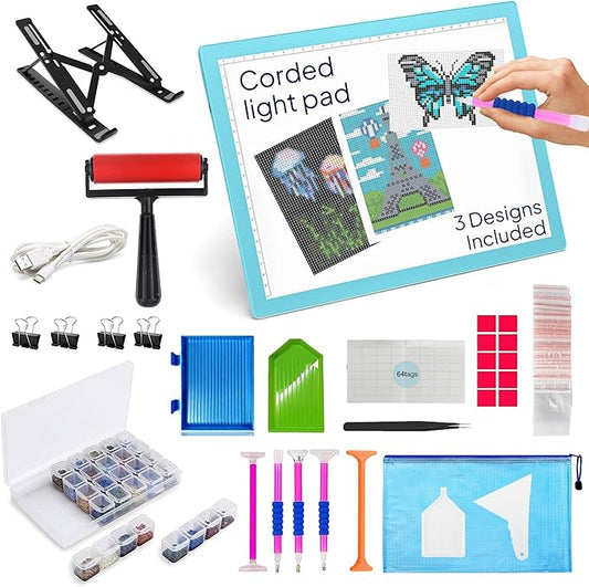 iVyne Corded A4 Light Pad for Diamond Painting & Art Projects – LED Light Board with Diamond Art Accessories – Ultra-Thin & Portable Diamond Dot Light Board, Perfect for Artists - Blue