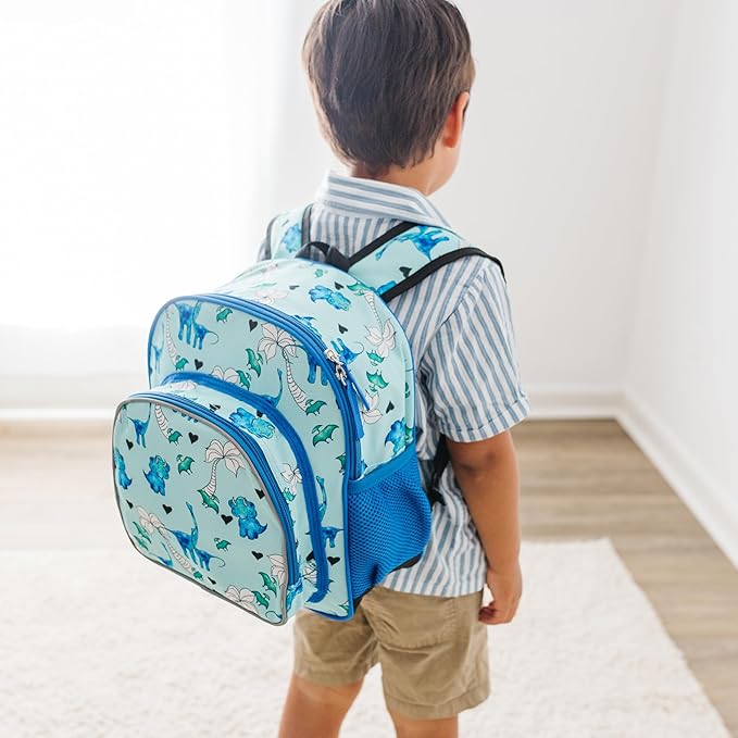 Wildkin JumpOff Jo 12-inch Kids Backpack – Lightweight, Durable Toddler Bag - Blue Dino