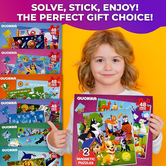 QUOKKA Magnetic Puzzles for Toddlers 3-4 - 2x48 Travel Puzzle Games for Kids Ages 3-5 Years Old - Car Activities Toy for Boys and Girls 4-6 yo - Cats & Dogs Learning Magnet for Road Trip