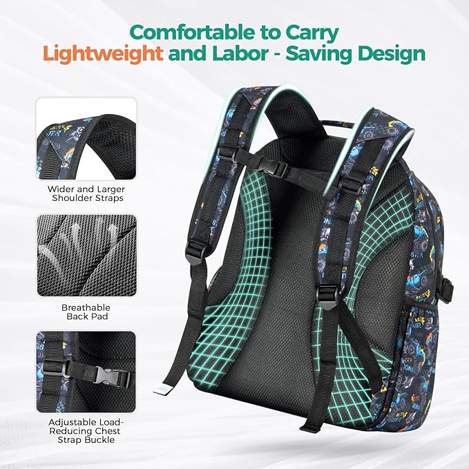 Choco Mocha Truck Backpack for Boys, Elementary School Backpack for Boys Ages 6-8 Kids Kindergarten Backpack Bookbag 17 Inch with Chest Strap, Orange