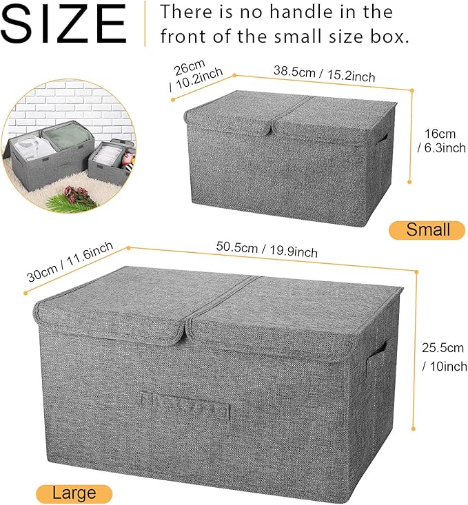 2 Pack Large Storage Boxes with Lids and Handles, Collapsible Linen Storage Bins Organizer Containers Baskets Cube with Removable Divider for Home Bedroom Closet Office (Coffee, Large)