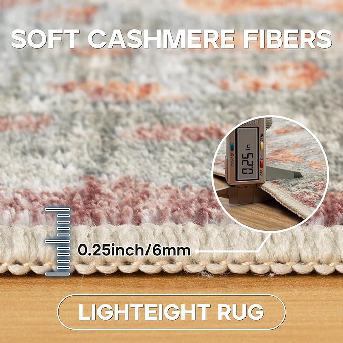 6x9 Area Rugs for Living Room Rug Washable: Modern Rug for Dining Room Bedroom Carpet Non Slip Low Pile 6 by 9 Indoor Abstract Nursery Home Office Red Brown