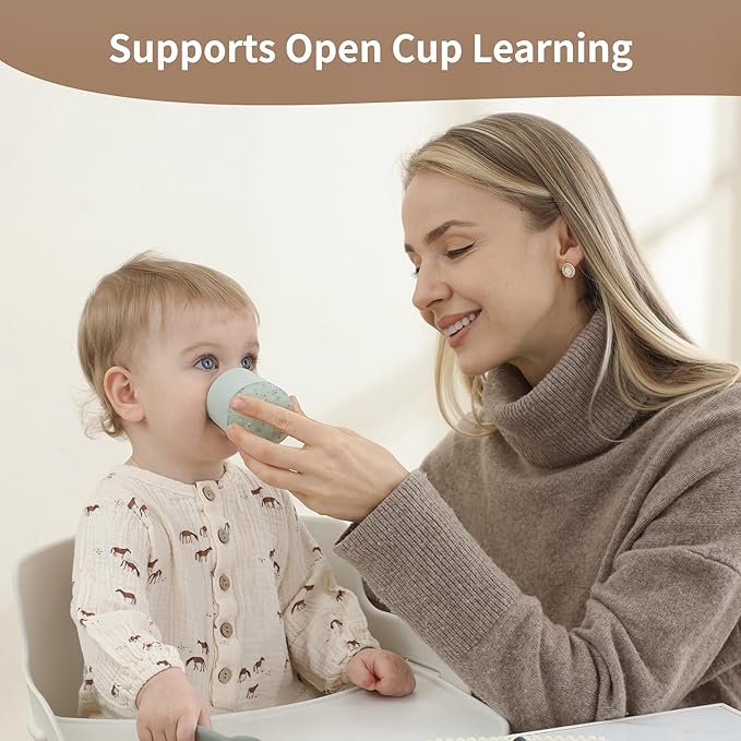 Moonkie Silicone Baby Cups 4 Months+ | Open Training Drinkware for Infants with Confetti Sprinkles | Baby-Led Weaning Essential | 2 oz (Ether/Ivory, 2 Pack)