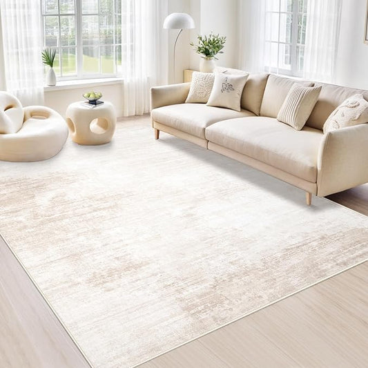Area Rugs 5x7 Living Room: Washable Rug Modern Abstract Large Rug Soft Non Slip Neutral Rug Stain Resistant Indoor Carpet for Bedroom Kitchen Dining Room Table Nursery Home Office Rugs(Beige,5'x7')