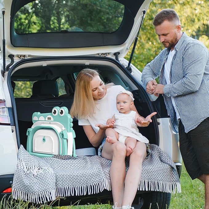 Collapsible Baby Bathtub for Newborn with Thermometer & 1 Soft Floating Cushion & Drain Hole, Foldable & Portable Travel Baby Bath Tub for Newborns to Toddlers 0-36 Months Boys, Cyan