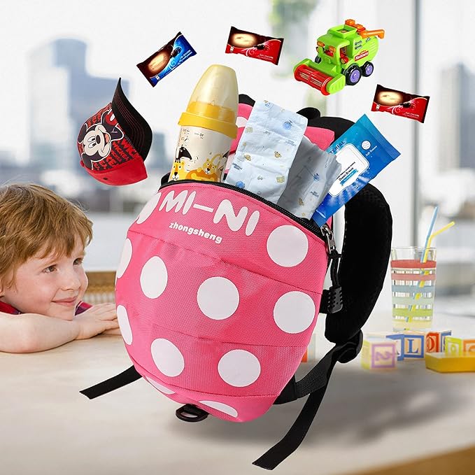 CZSYZCZS 4 in 1 Toddler Harness Leash + Baby Anti Lost Wrist Link, Cute Child Safety Harness Tether, Child Walking Harness Wristband Assistant Strap Belt for Baby Girls(Rose Red)