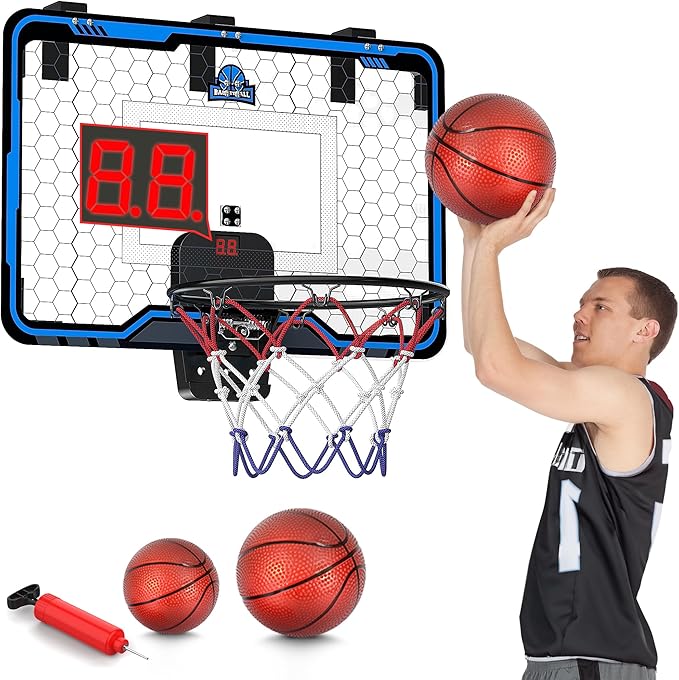 HopeRock Large Indoor Basketball Hoop for Kids Teens Adults, 24 X 16 Inch Over The Door Basketball Hoops with Electronic Scoreboard, Basketball Toys Birthday Gifts for Boys Girls