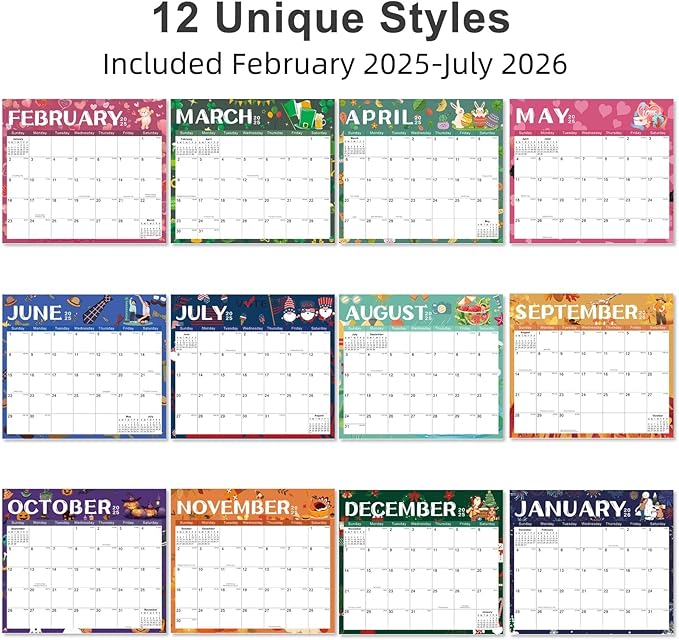 2025-2026 Magnetic Fridge Calendar 18 Monthly Magnetic Calendar for Refrigerator 2025-2026 Wall Calendar Planner Runs from February 2025 Until July 2026 Easy Organizing Markers Tearable (Festive)