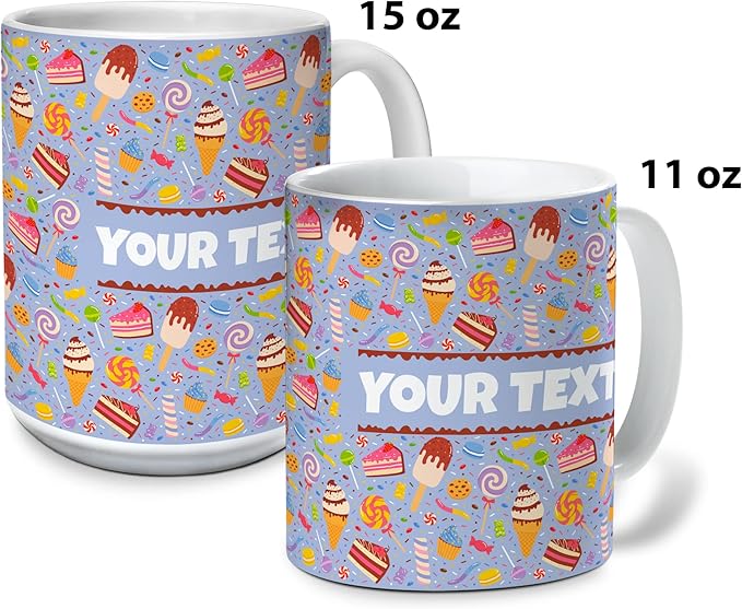 Personalized Mug for Kids - Sweets - Custom Name/Text, Ceramic Hot Chocolate/Cocoa/Coffee Cup for Boys/Girls, Birthday/Christmas/Holiday Gift - 15 oz, Red Handle
