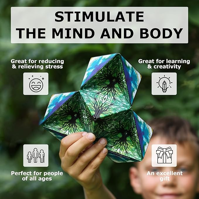 Shashibo Shape Shifting Box - Award-Winning Fidget Toy w/ 36 Rare Earth Magnets - Fidget Cube Transforms Into Over 70 Shapes, Sensory Toy Gift for Kids, Teens, and Adults (Wings)