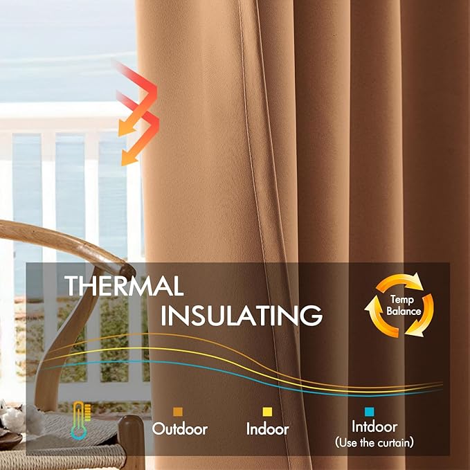 ANRODUO Back Tab Blackout Curtains for Bedroom Living Room, Rod Pocket Pinch Pleated Thermal Insulated Room Darkening Curtains 90 Inches Long 2 Panels, Brown, 42 x 90 Inch