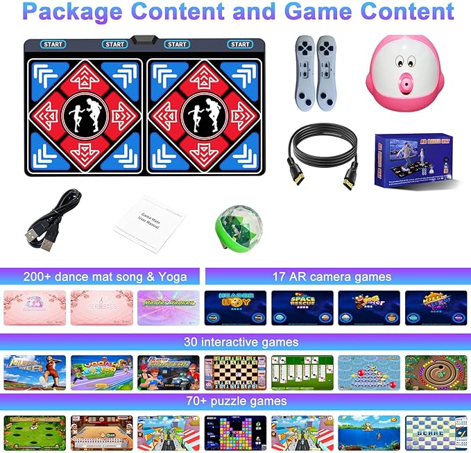 Dance Mat for Kids and Adults,Double Dance Mats with Camera,Electronic Dance Pad for TV, Dancing mat for Exercise,Plug& Play Game for Kids,Gifts for Girls Boys Ages 3+