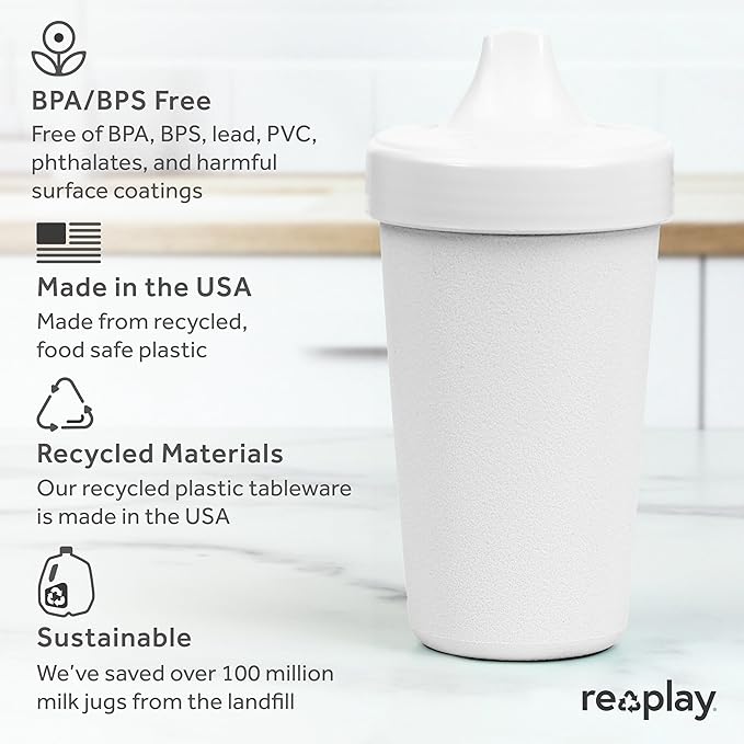 Re-Play Sippy Cups for Toddlers - 10 Oz. Reusable Spill Proof Cups for Kids, Dishwasher/Microwave Safe - Made in USA - Set of 3-3.13" x 6.25" - Modern Pink