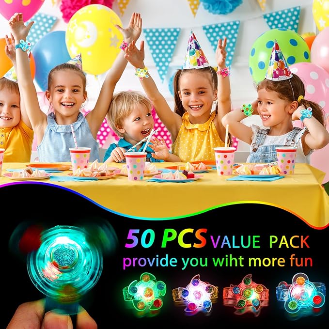 50 PCS LED Spinner Bracelets Light Up Party Favors For Kids 4-8-12, Glow Bracelet Glow in The Dark Party Supplies Light Up Toys, Classroom Kids Prizes Goodie Bag Stuffers, Easter Egg Fillers Gift (50)