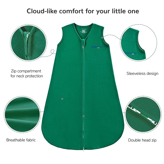 JELLYMONI Baby Sleep Sack 12-18 Months 100% Cotton Wearable Blanket, 0.5 TOG Soft Lightweight Toddler Sleeping Sack 3 Pack 2-Way Zipper Newborn Sleep Sacks