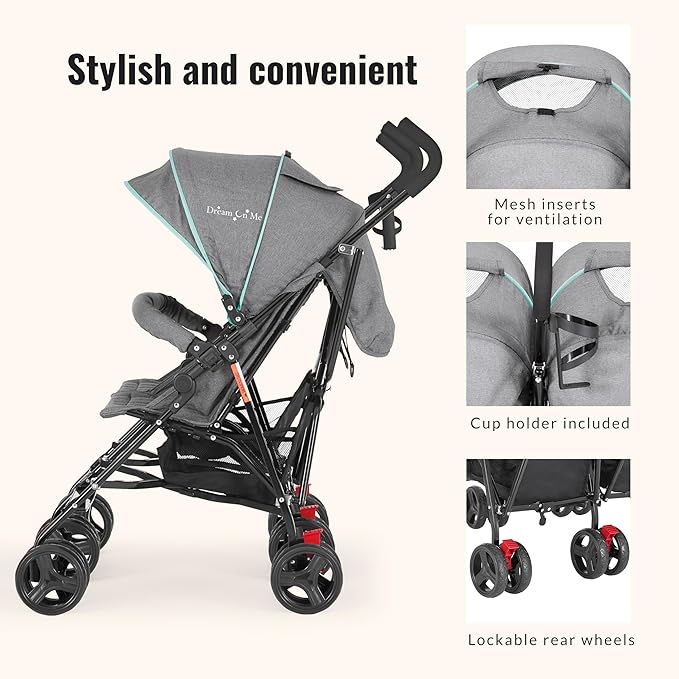 Dream On Me Volgo Twin Umbrella Stroller in Mint, Lightweight Double Stroller for Infant & Toddler, Compact Easy Fold, Large Storage Basket, Large and Adjustable Canopy