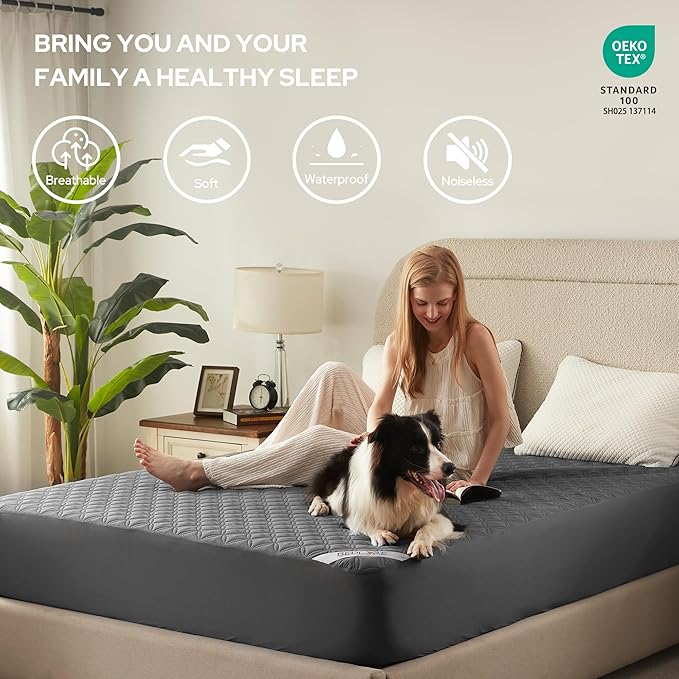 2 Pack Waterproof Mattress Protector, Twin Size Mattress Pad Noiseless with Deep Pocket Fitted for 6"-15", Breathable Dirt-Proof Single Bed Mattress Cover for Bedroom, Dorm Room (Gray)