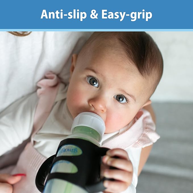 Dr. Brown's Narrow Baby Bottle Handles, 100% Silicone, Easy Grip Removable Handles for Bottle to Sippy Cup Transition, Blue, 4m+
